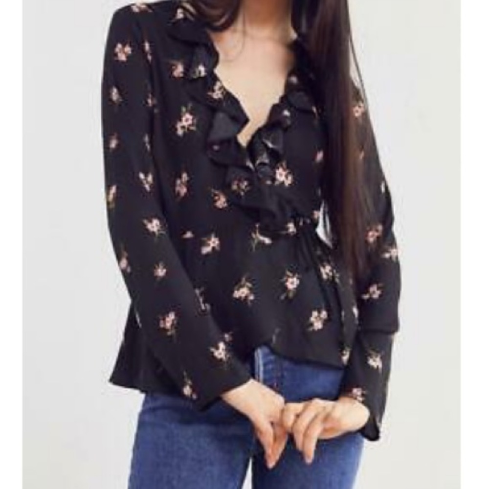 Urban Outfitters Ecote black floral wrap blouse